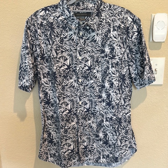Navy Blue Floral Men's Shirt - Picture 1 of 3